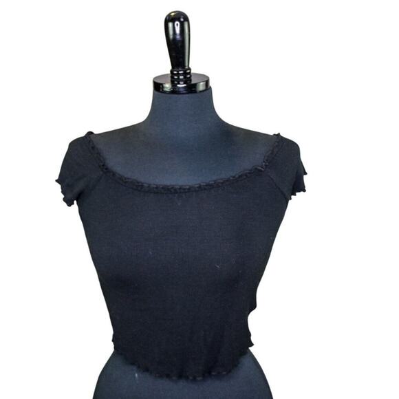 Garage Black Crop Top Scoop Neck Elastic Y2K 2000s Goth Whimsygoth M - Picture 1 of 3